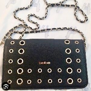 Bebe Black Crossbody Bag with Gold Accents